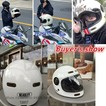 BEASLEY Retro Helmet Men's Women's Cruise Motorcycle Fiberglass Full Helmet Carbon Fiber Motorcycle Helmet DOT Certification