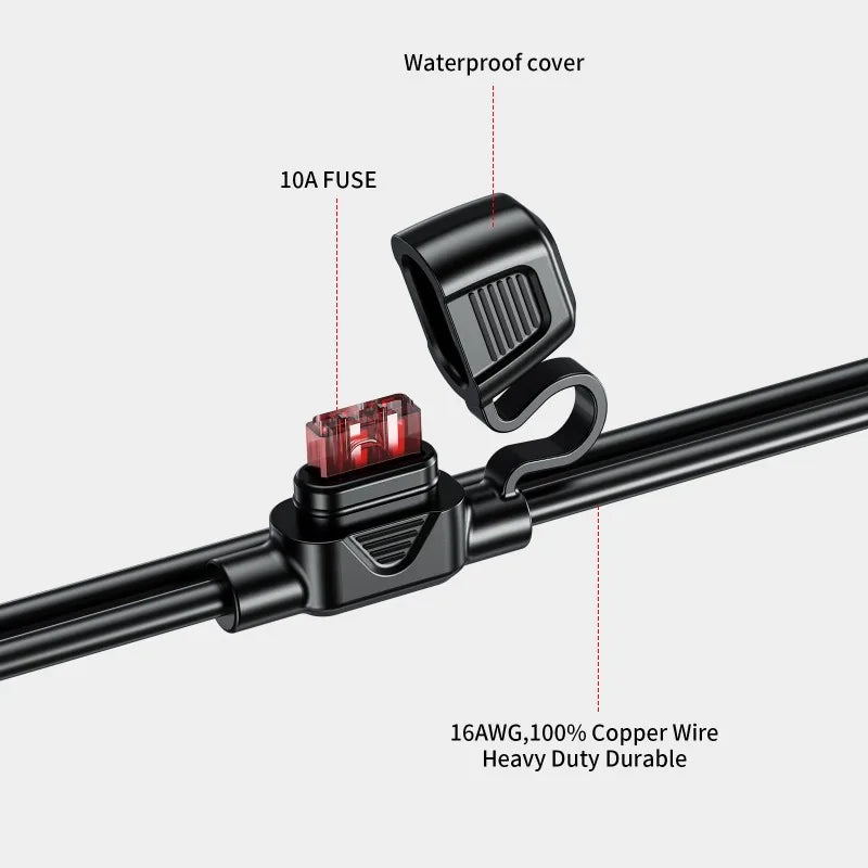 60cm/180cm Quick Release SAE Cable w/ 10A Fuse Terminal O Connector Battery Charger Extension Adapter Wire 16AWG Terminal