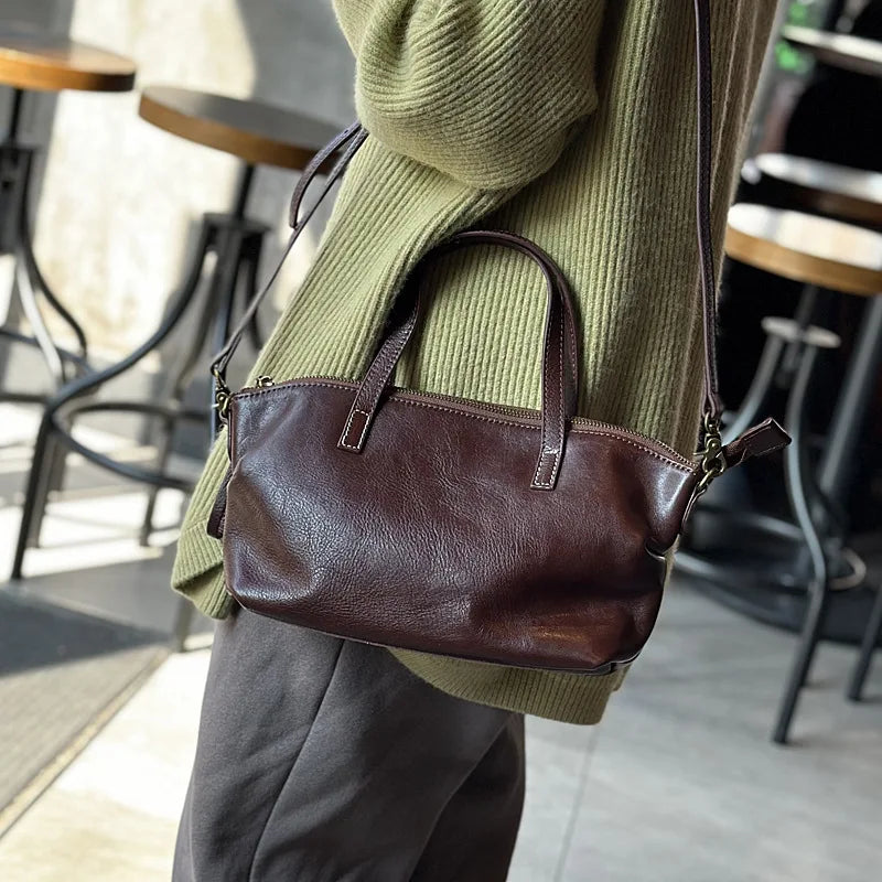 MOTAORA Full Grain Leather Shoulder Bag for Women Luxury Designer Crossbody Purse Vintage Top Handle Handbag Elegant Office Bag