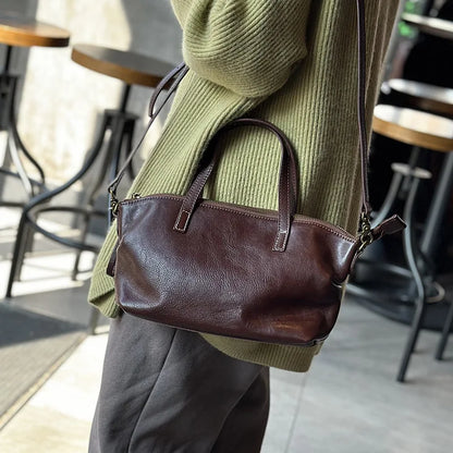 MOTAORA Full Grain Leather Shoulder Bag for Women Luxury Designer Crossbody Purse Vintage Top Handle Handbag Elegant Office Bag