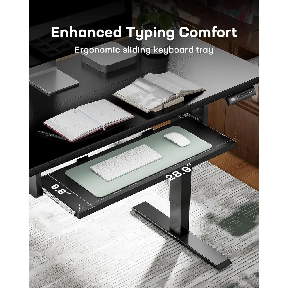 Ergonomic Standing Desk with Adjustable Keyboard Tray, 27.5-46.7 Height Range, 4 Memory Presets, Quiet Lifting, 48x24 Work Surfa