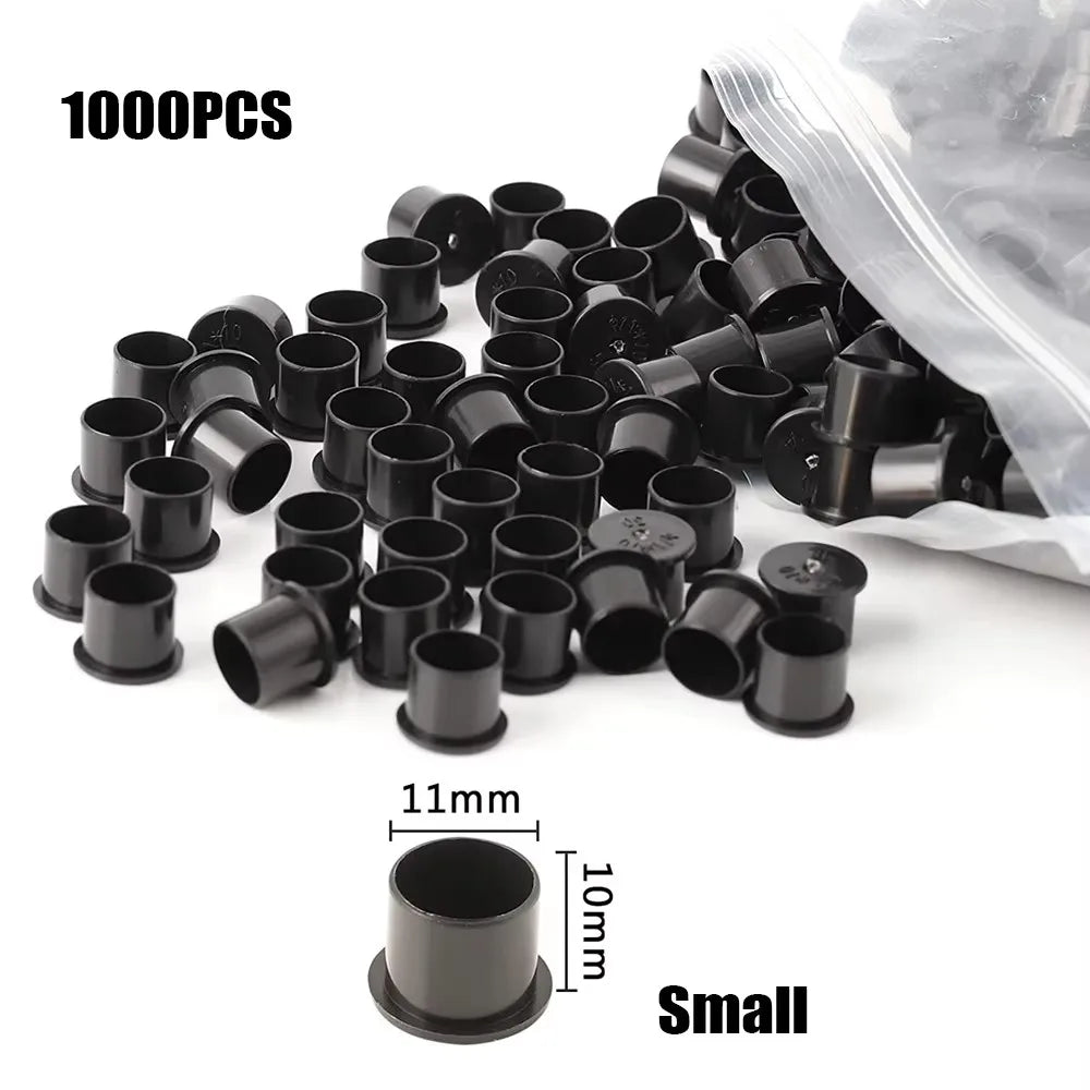 100/1000pcs Tattoo Ink Cups Caps Ink Holder 11mm 14mm 17mm Permanent Makeup Black Pigment Ink Caps Tattoo Accessories