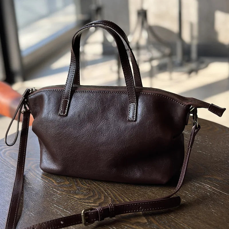 MOTAORA Full Grain Leather Shoulder Bag for Women Luxury Designer Crossbody Purse Vintage Top Handle Handbag Elegant Office Bag