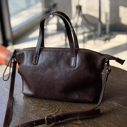 MOTAORA Full Grain Leather Shoulder Bag for Women Luxury Designer Crossbody Purse Vintage Top Handle Handbag Elegant Office Bag