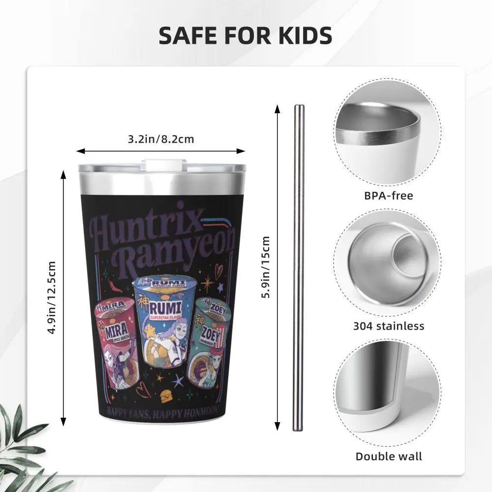 Mystery Saja Boys Kpop Demon Hunters Tumbler With Straw For Kids Stainless Steel Travel Mugs Double Wall Vacuum Insulated 12oz