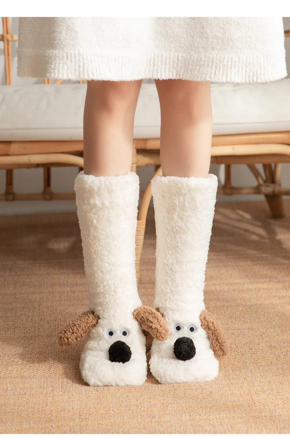 Fuzzy Fluffy Sock Women Cartoon 3D Dog Winter Warm Plush Non slip Home Sleeping Soft Female Floor Thermal Funny Slipper Sock