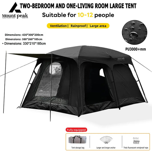 Mount Peak offers two-bedroom tents that can accommodate 5-8 people, and outdoor camping park family tents with sunshades.