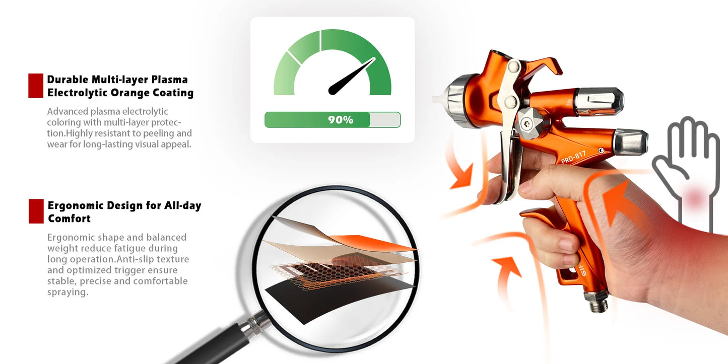 Original PORPHIS PRD-817 VS 1.3mm Split-Nozzle Spray Gun Automotive Paint Gun, Professional Paint Spray Gun For Car Painting