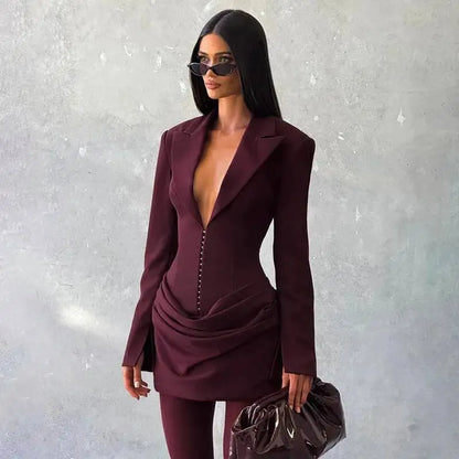Avrilyaan Casual Pleated Sexy Dress Women 2025 Elegant Party Dress Blazer Long Sleeves Bodycon Mini Autumn Winter Dress Vestidos