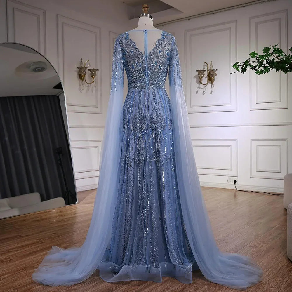 Luxury Elegant Rose Gold Beaded A Line Evening Dress with Cape Sleeves for Formal Party Serene Hill 2026 Customized CLA73056