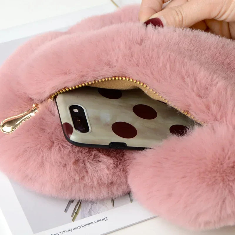 1 Pcs Women's Handbags Winter Fashion Faux Fur Heart Bag For Women Handbag Shoulder Bag Messenger Crossbody Bag Gift