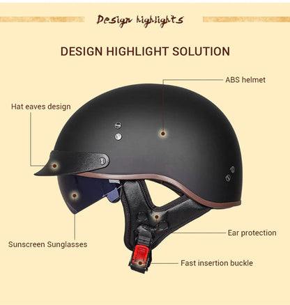 DOT Certification Motorcycle Helmet Retro Motocross Half Helmet Open Face Scooter Biker Sunshade Lens Summer Moto Men Helmet