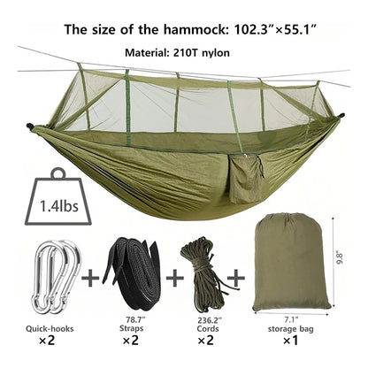 Camping Hammock, Portable Hammocks with Mosquito Net, Hammock Tent, for Outside,  Hiking, Travel Gear Must Haves, Breathable.