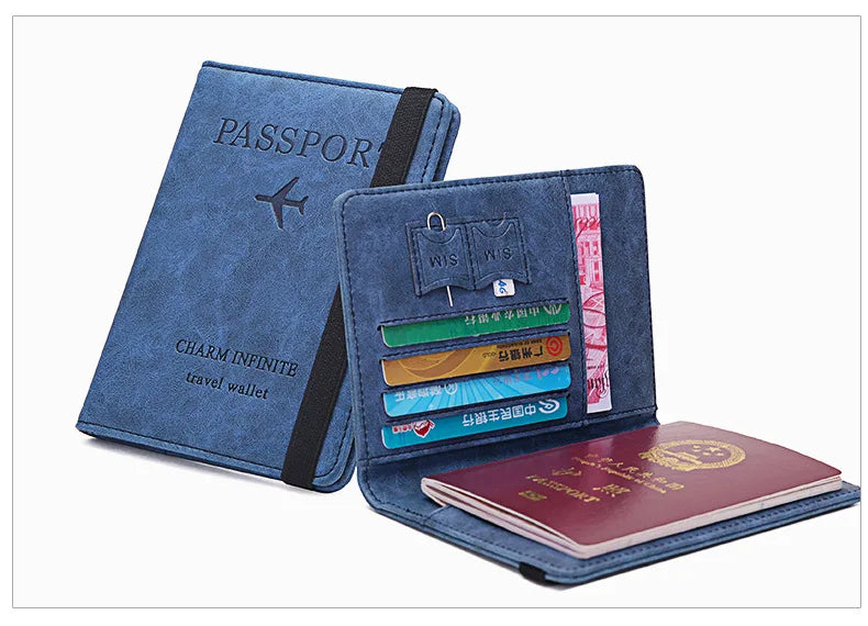 Women Men Travel Passport Holder Cover Case RFID PU Leather Credit ID Card Holder Case Ticket Protective Wallet