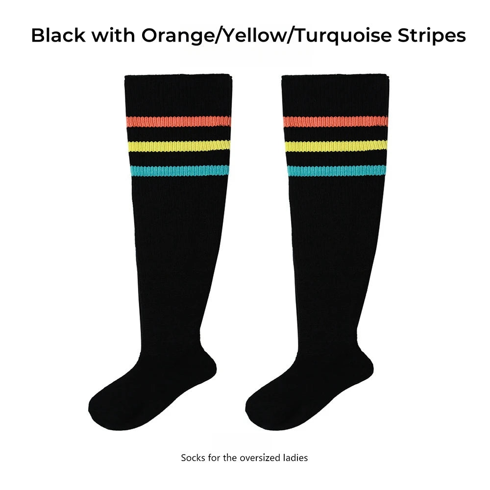 Women's Striped Plus Size Thick Thigh-High Socks Collection Big Girls Acrylic Yarn Stretch Colorful Streaks Leg Warmer Socks