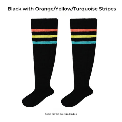 Women's Striped Plus Size Thick Thigh-High Socks Collection Big Girls Acrylic Yarn Stretch Colorful Streaks Leg Warmer Socks