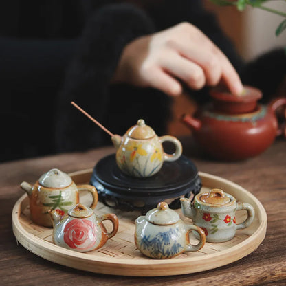 Mini Hand-Painted Ceramic Teapot Jingdezhen Hand- Pulled Tea Pet Micro Landscape Decorative Item Kitchen Dining Bar Essential