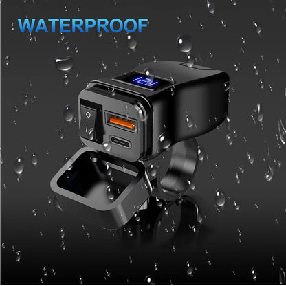 6.8A PD+QC3.0 Motorcycle Phone Charger Handlebar Dual USB Socket 60W Waterproof 12V Power Supply Adapter with Switch Voltmeter