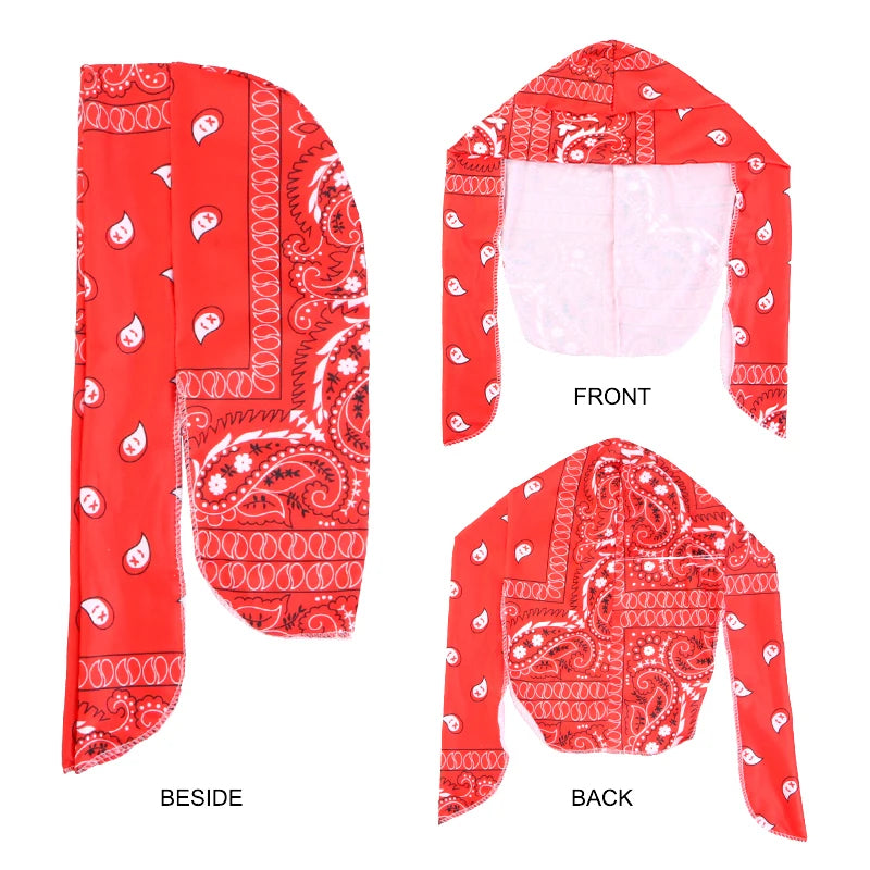 New Paisley Print Hip Hop Turban Cap Elastic Head Wraps Breathable Casual Durags Candy Color Durag Unisex Bandana Pirate Hats