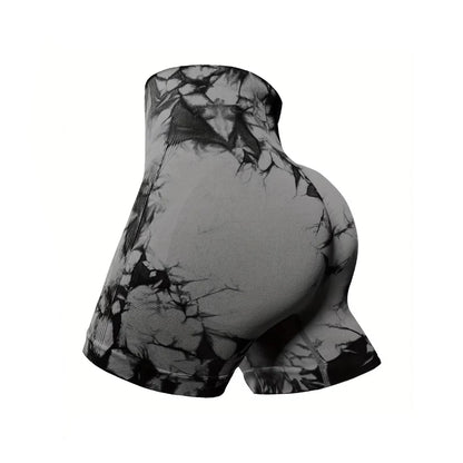 CZGUKE 3-PCS Women's Tie-Dye Yoga Fitness Shorts with Hip-Lifting Belt High-Waisted Seamless Cycling Pants Sports Shorts