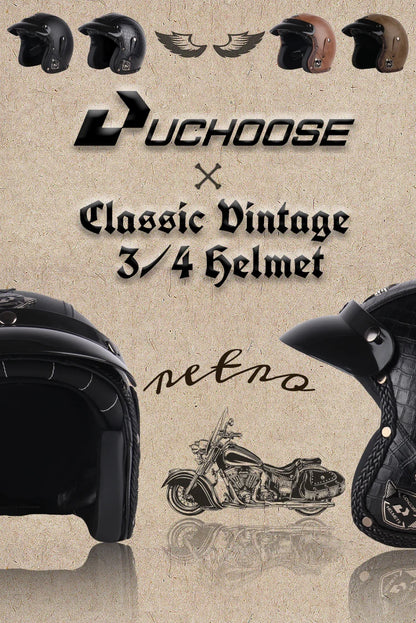 UCHOOSE Retro Motorcycle Helmet PU Leather Open Face 3/4 Chopper Bicycle Helmets Classic Casco Moto Vintage
