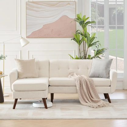 L Shaped Couch Sofa, 80" W Mid-Century Modern Sectional Couches, 3 Seater Sofas with Wide Chaise Lounge, Button, Customized