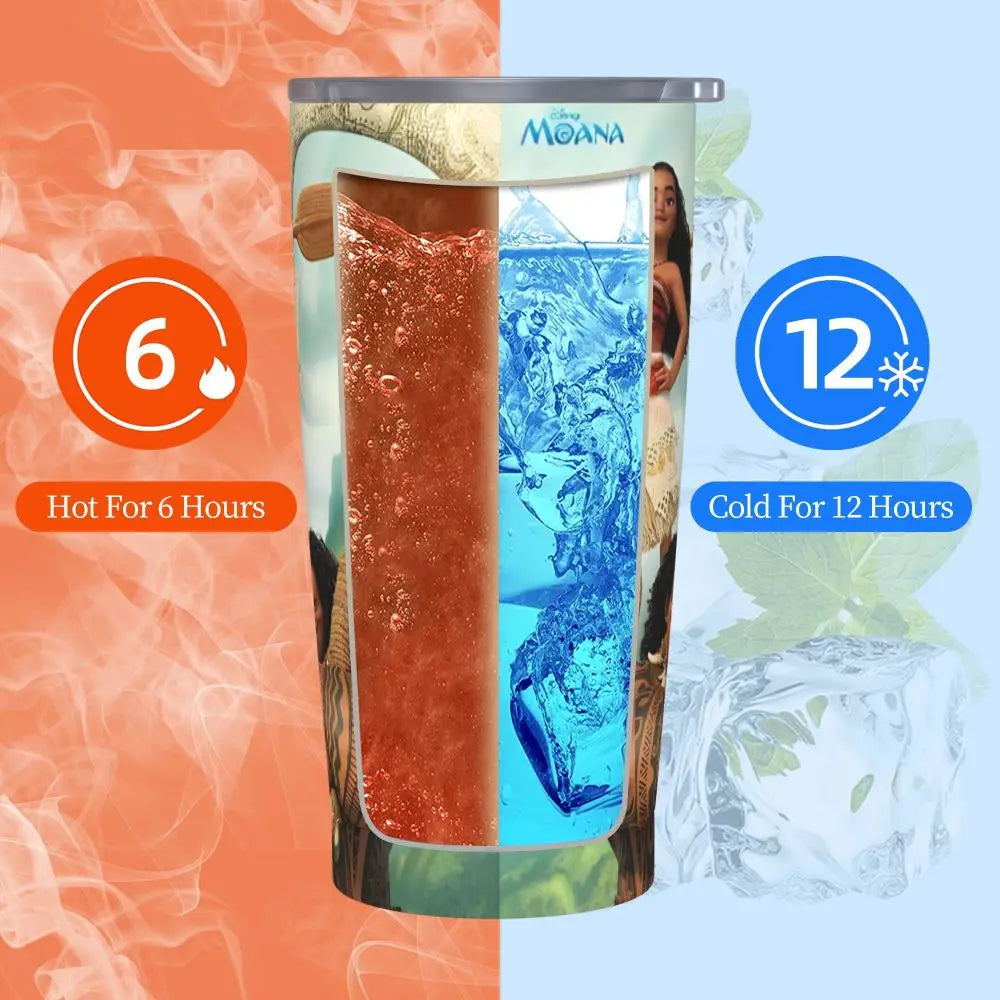 Moana and Pua Cartoon Movie Insulated Tumbler with Straws Stainless Steel Coffee Mugs Double Wall Car Bottle Cups 20oz