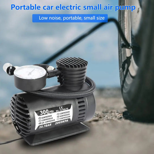 12V Less Than 300PSI Low Noise High Efficiency Air Compressor with Pressure Gauge Electric Tire Inflator Pump