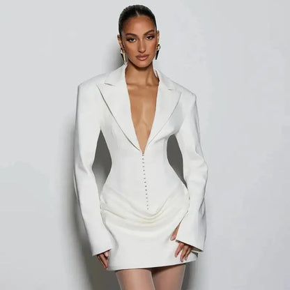 Avrilyaan Casual Pleated Sexy Dress Women 2025 Elegant Party Dress Blazer Long Sleeves Bodycon Mini Autumn Winter Dress Vestidos