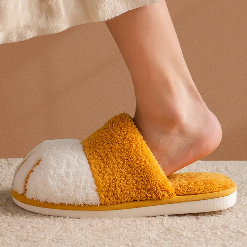 New Women's Winter Plush Slippers Cute Cat Paw Design Slippers Home Bedroom Indoor Shoes Men's Warm Comfortable Cotton Slippers