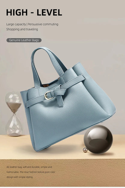 Zency Fashion Genuine Leather Top-handle Bag For Women Luxury Designer Crossbody Bag Zipper Purse Elegant OL Work Bag Tote Sac
