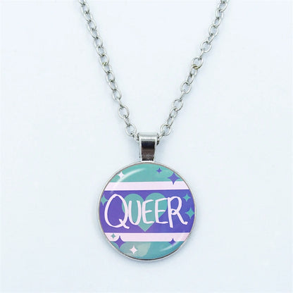 Rainbow Necklace LGBT Lesbian Gay Pride Rainbow Friendly Print Art Pattern Glass Cabochon Pendant Couple Chain Necklace Gift