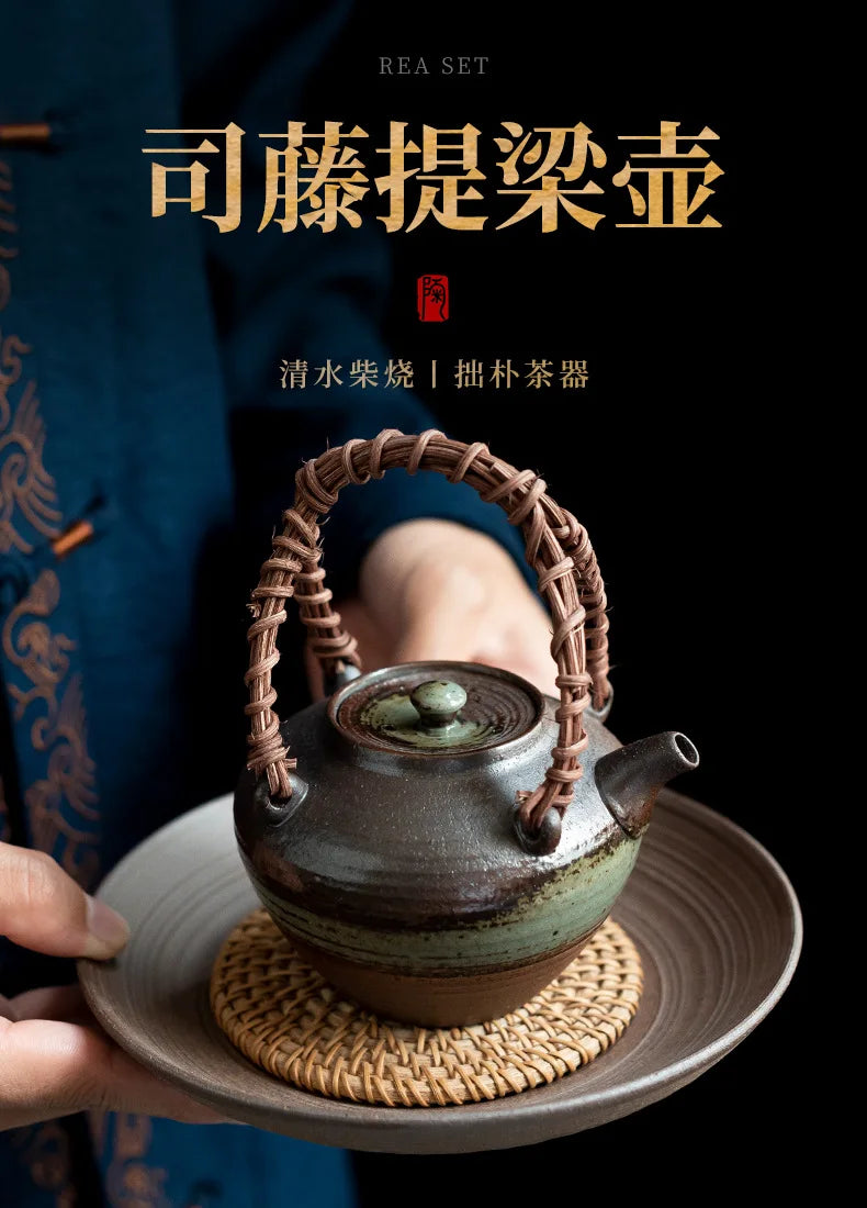 400ml Clear Water Wood-fired Porcelain Lifting Handle Teapot Aesthetic Tea Infuser Pot Tea Maker Kettle With Strainer Teaware