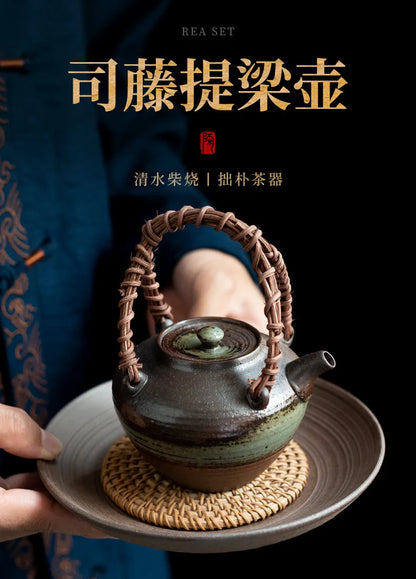 400ml Clear Water Wood-fired Porcelain Lifting Handle Teapot Aesthetic Tea Infuser Pot Tea Maker Kettle With Strainer Teaware