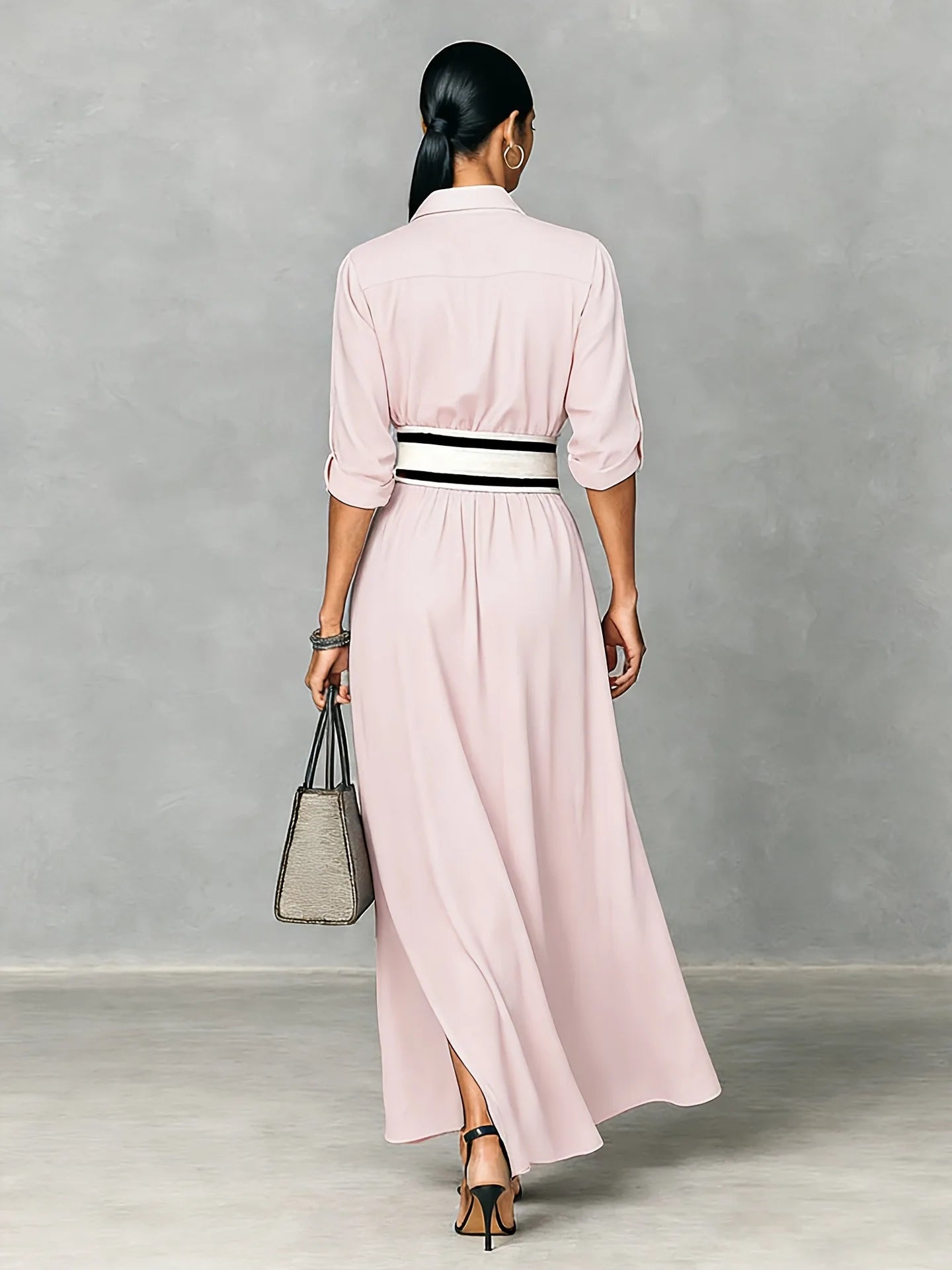 New Patchwork Fashion Dress Turn-down Collar 2026 Spring Summer Office Ladies Button Female Women Casual Loose Female Dress S209