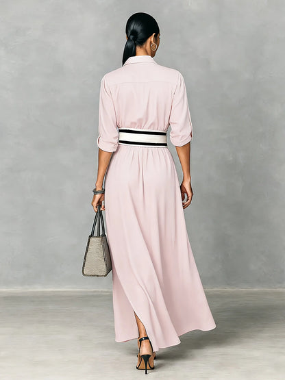 New Patchwork Fashion Dress Turn-down Collar 2026 Spring Summer Office Ladies Button Female Women Casual Loose Female Dress S209