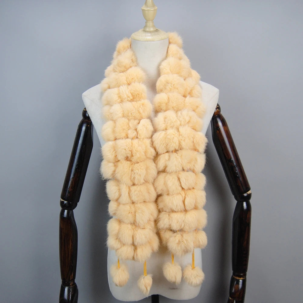 Women Winter Warm Real Rabbit Fur Scarf Hot Sale Natural Rabbit Fur Muffler 2025 Lady 100% Genuine Fur Scarves Wholesale Retail