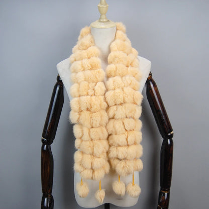 Women Winter Warm Real Rabbit Fur Scarf Hot Sale Natural Rabbit Fur Muffler 2025 Lady 100% Genuine Fur Scarves Wholesale Retail