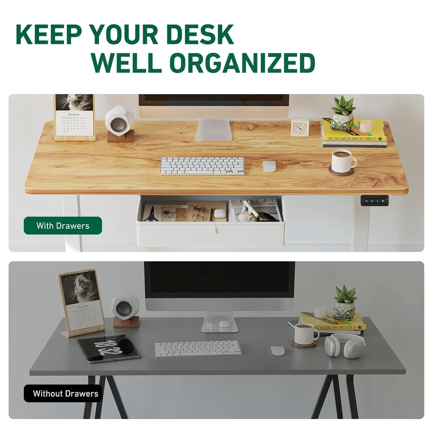 55 x 24 Inch Standing Desk with Drawer, Sit Stand Computer Desk, Ergonomic Workstation, Home Office Stand Up Table, Customized