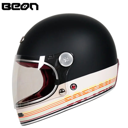 BEON Lightweight Fiberglass Full Face Helmet for Men Women Retro Motorcycles Helmet Cool and Personalized Karting Helmet B510