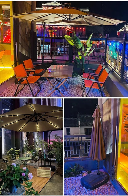 Courtyard Large Square Outdoor Sunshade Umbrella with Solar Lights Metal Frame Beach Balcony Stall Beach Umbrella