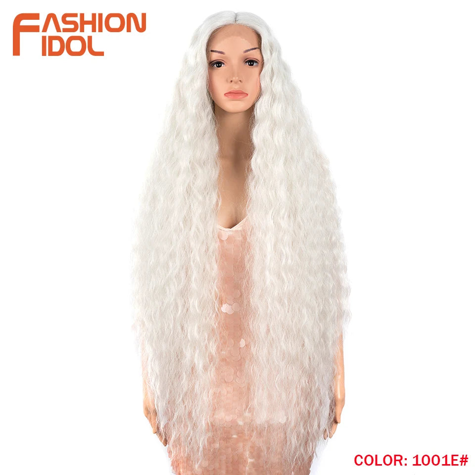 FASHION IDOL 42" Loose Wave Lace Front Wig Hair Synthetic Wigs For Women Ombre Blonde Water Wavy Long Curly Hair Wig Cosplay