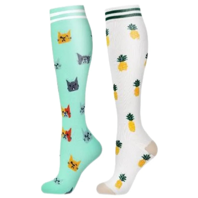 2Pairs New Cat Compression Socks Knee High 20-30 Mmhg Fit Medical Edema Diabetes Varicose Veins Running Compression Sports Socks