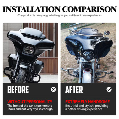 Motorcycle Front Headlight Fairing With LED Light Batwing Outer Cowl Cover For Harley Touring Street Electra Glide Ultra 2014-24
