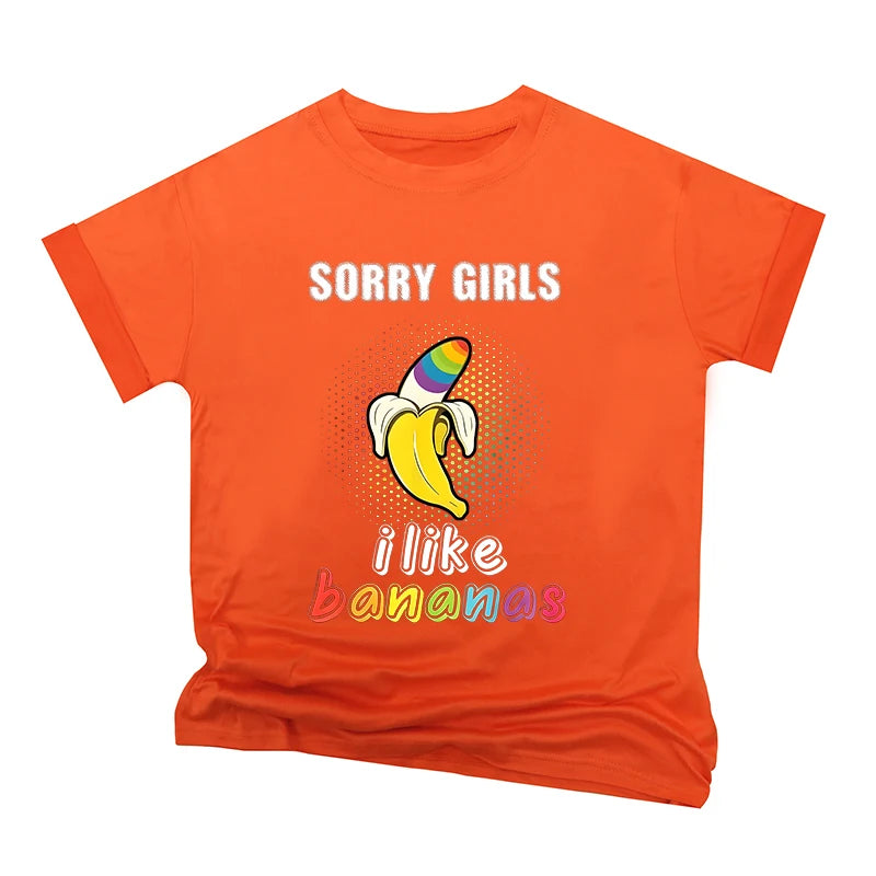 Rainbow Bananas "Sorry Girls I Like Bananas" Print T Shirt Vintage Men Short Sleeve Fun Gay Tees Casual Pride Month LGBTQ Tshirt