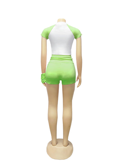 Leosoxs Sporty Patchwork 3 Piece Set Women Casual Summer Headband+Crop Top+High Waist Bike Shorts Street Matching Tracksuit