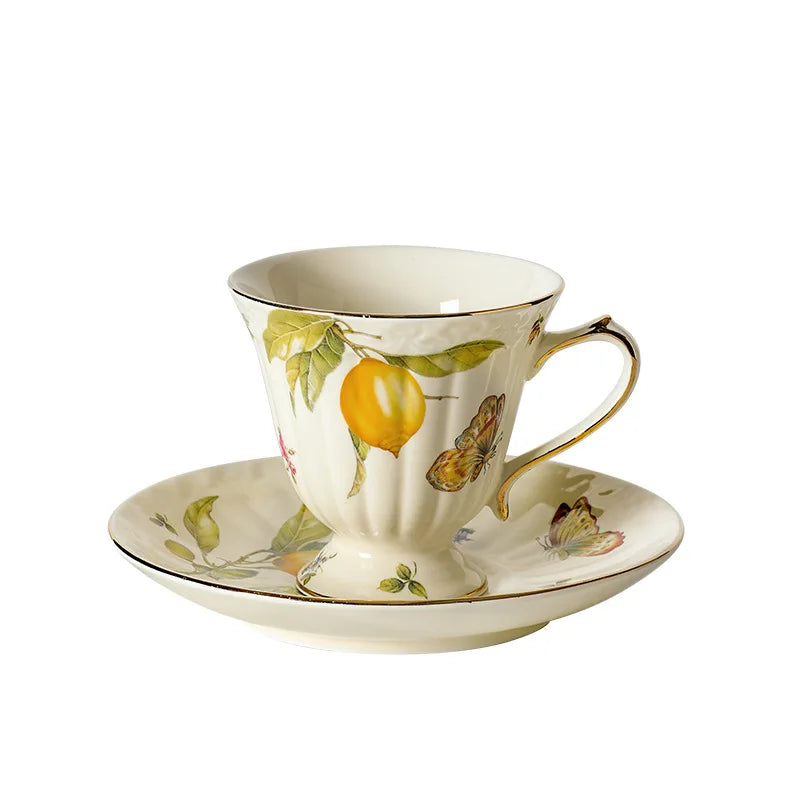 Vintage Lemon Teapot Coffee Cup and Saucer Set Beautiful Coffee Mug Modern Set Tania Bulhoes Luxury Design Cup