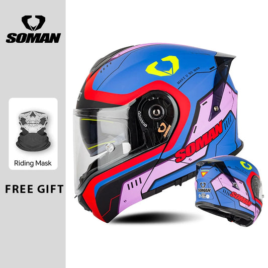 SOMAN Modular Motorcycle Helmet Flip Up Moto Helmet Dual Visor Full Face Helmets Accessories DOT ECE Approved Cascos Para Motos