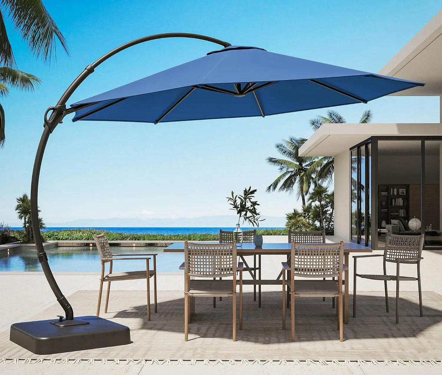 Outdoor Patio Umbrella, Curvy Cantilever Umbrella, Heavy Duty Offset Hanging Umbrella with 360° Rotation for, Customized