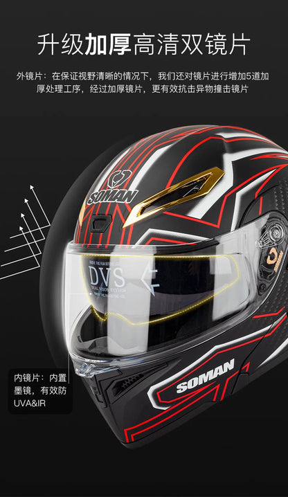 SOMAN Modular Helmet Flip Full Face Motorcycle Helmet Dual Visor Lens Racing Casco casque moto approved 오토바이핼멧